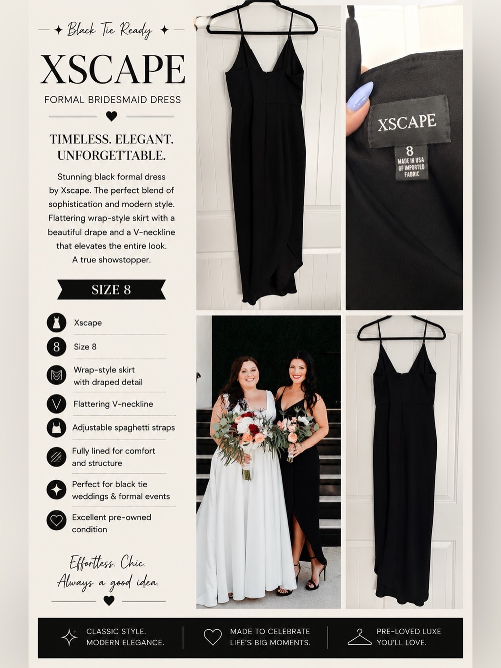 BHLDN Black Formal Maxi Dress | Size 8 | Bridesmaid / Black Tie